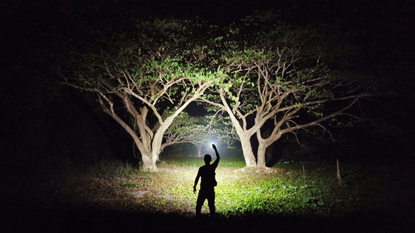 independent public searches often occur at night as with a super bright flashlight.